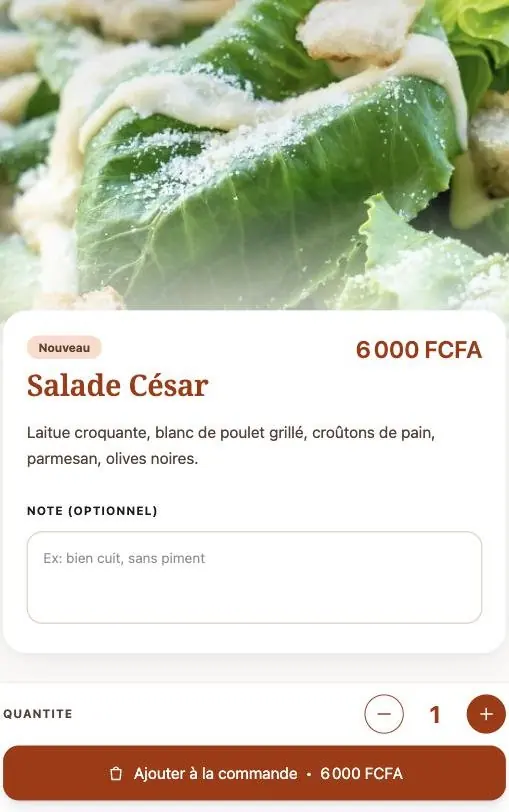 La fiche d'un plat dans la carte du Resto du coin