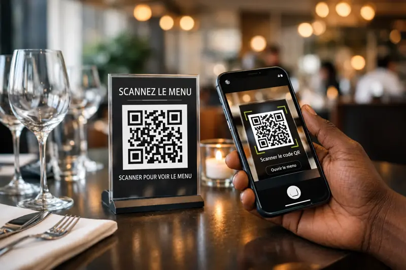 Un client scanne le QR code posé sur la table