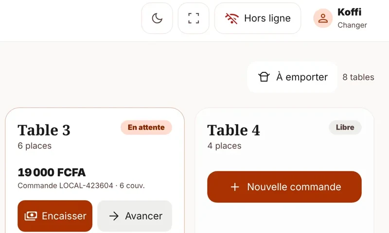 La caisse Unirava hors ligne : le plan de salle reste disponible
